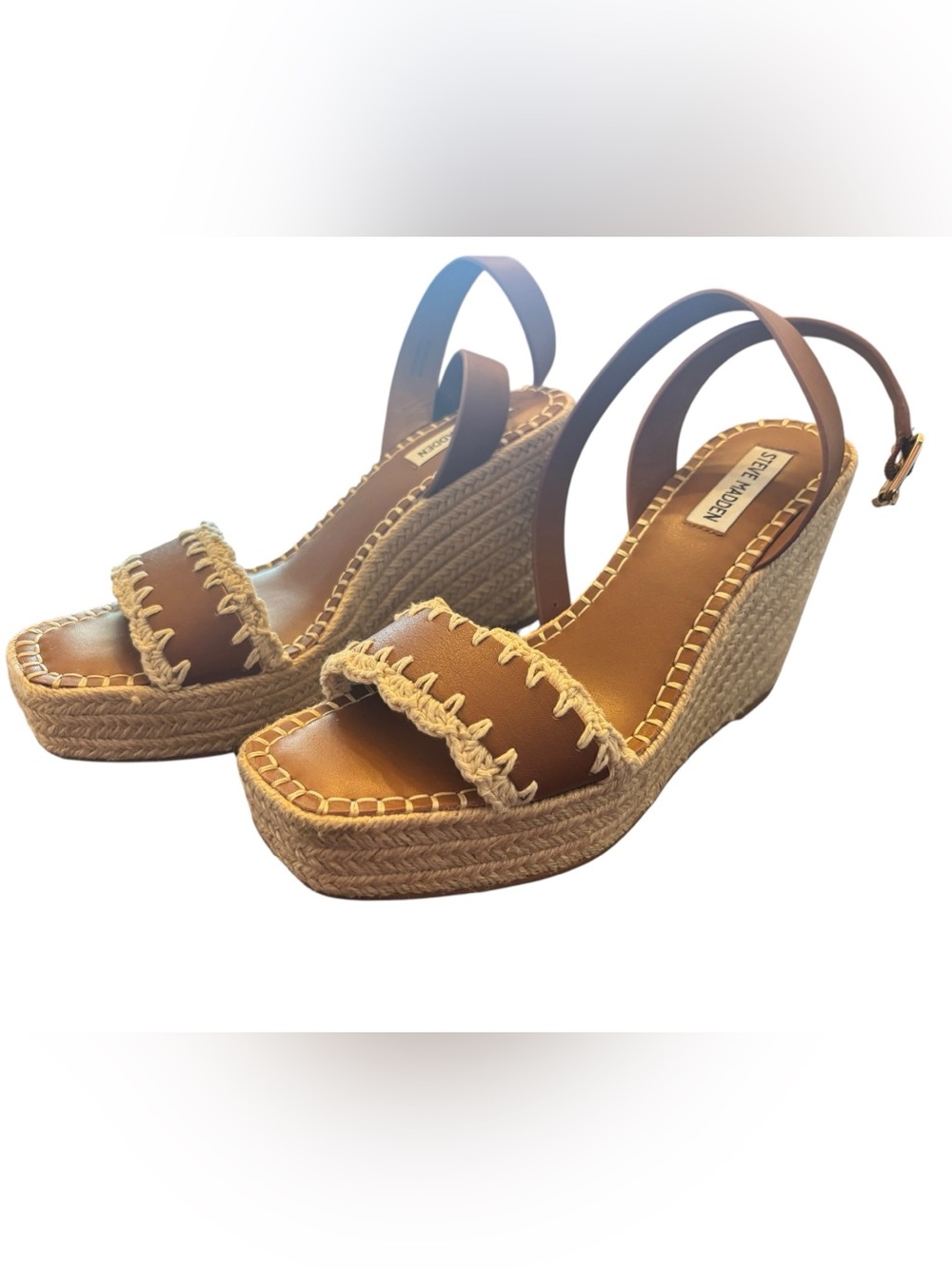 Steve Madden Women's Brown Strappy Wedge Jute‎ Platform Sandals Size 9.5